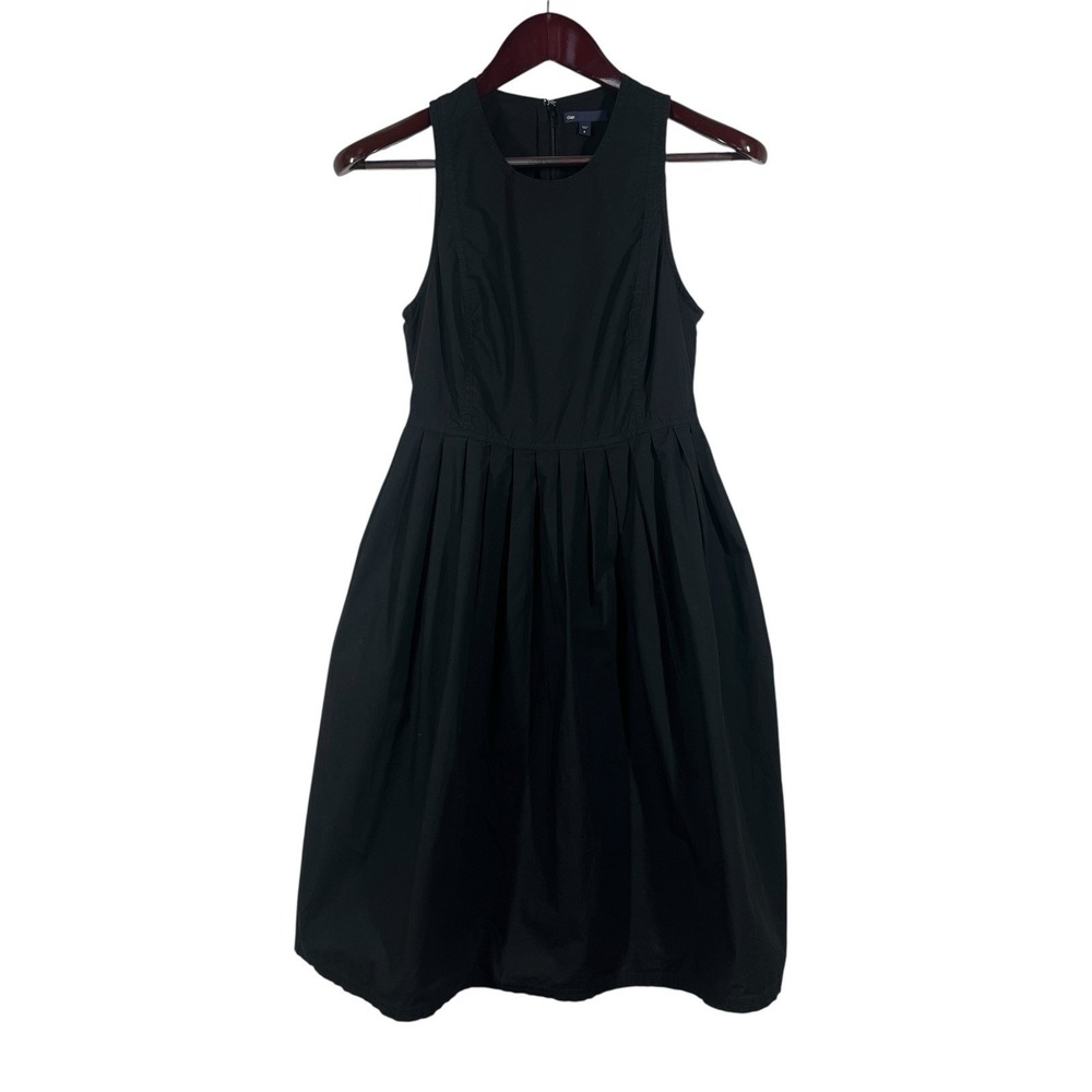 Gap Sleeveless Dress Women's 2 Black 100% Cotton Full Pleats Pockets Minimalist